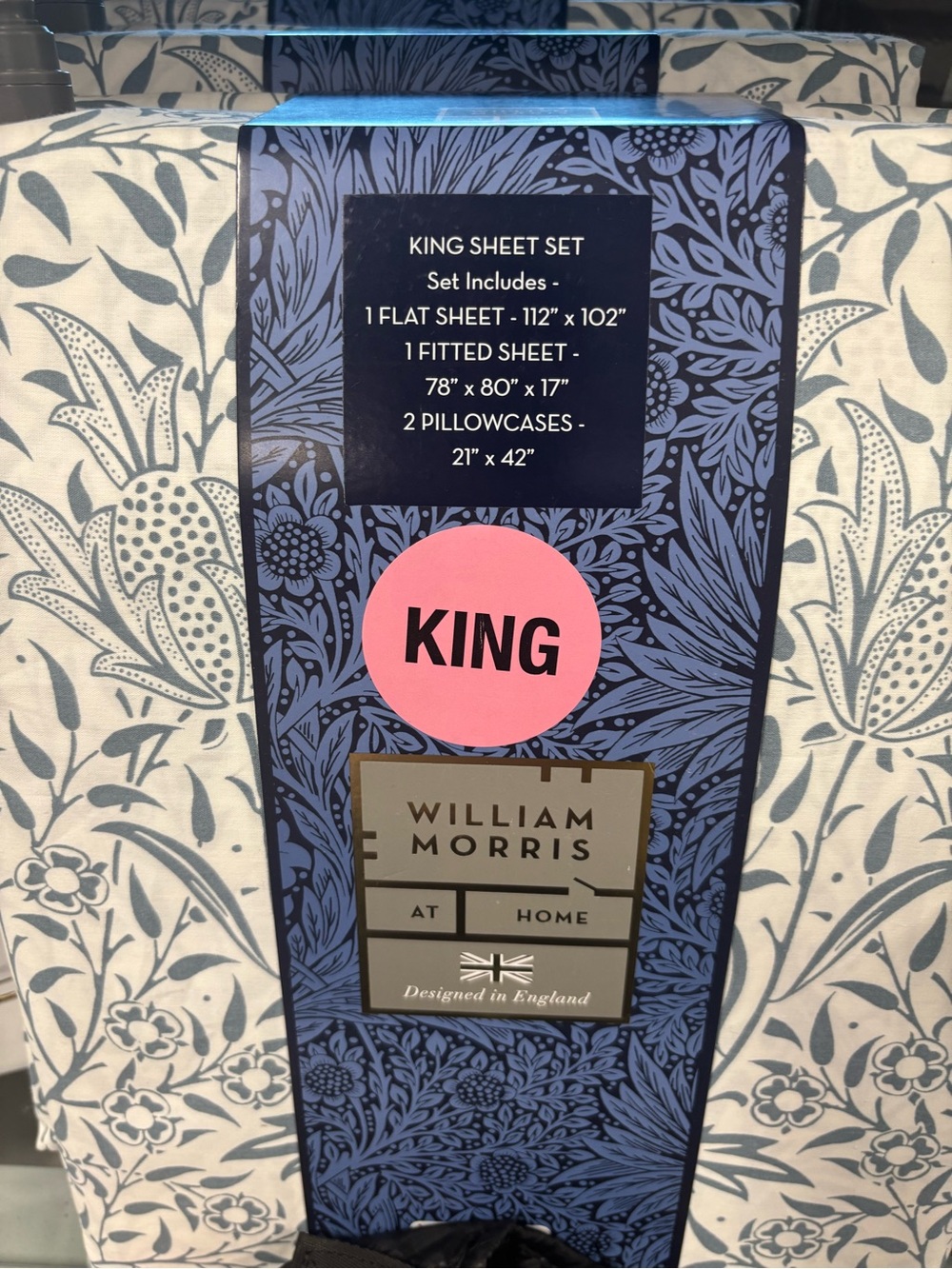 4-pc William Morris King size Sheet Set - Blue floral new with tags